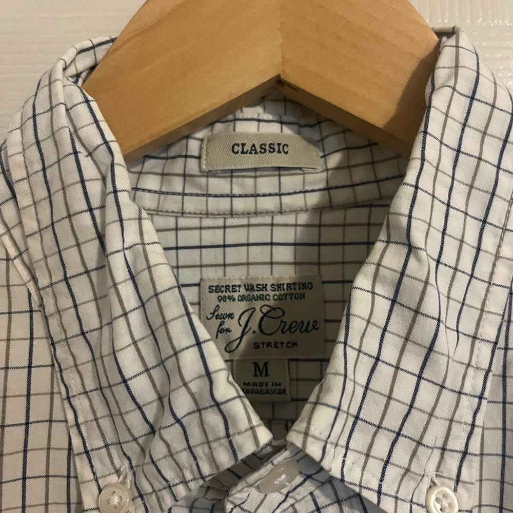 J. Crew Men's Classic White and Blue Check Shirt